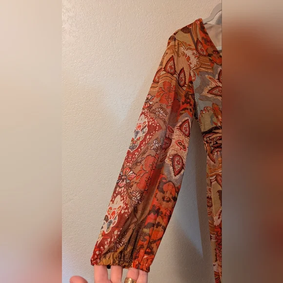 Tulip Creations Bohemian Orange Patterned Dress - Picture 5 of 7